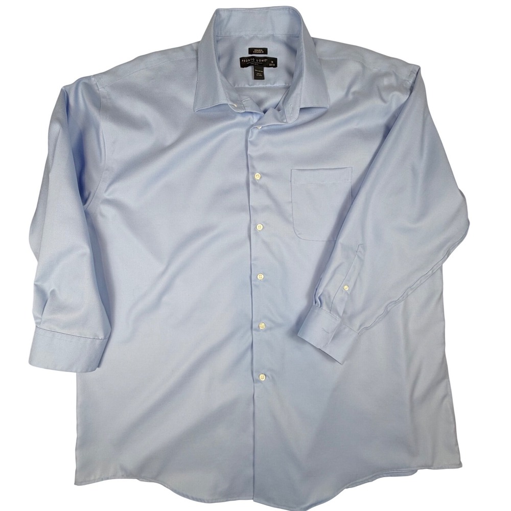 Pronto Uomo Mens Light Blue Non-Iron Executive Fit Dress Shirt 18 32/33 Cotton